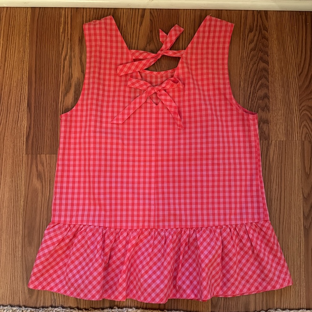 J. Crew Factory Pink Gingham Peplum Tank - Picture 3 of 4